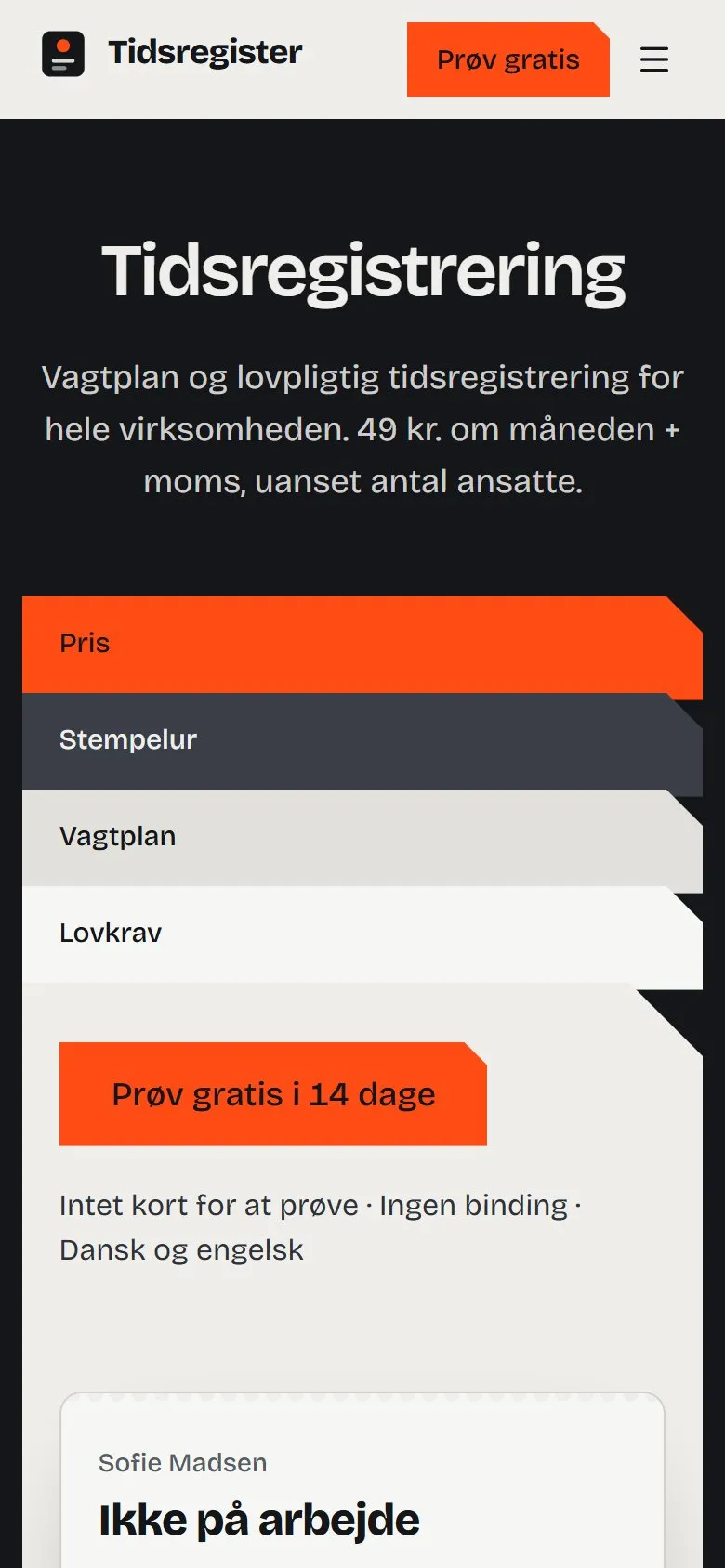 Tidsregister på mobilen